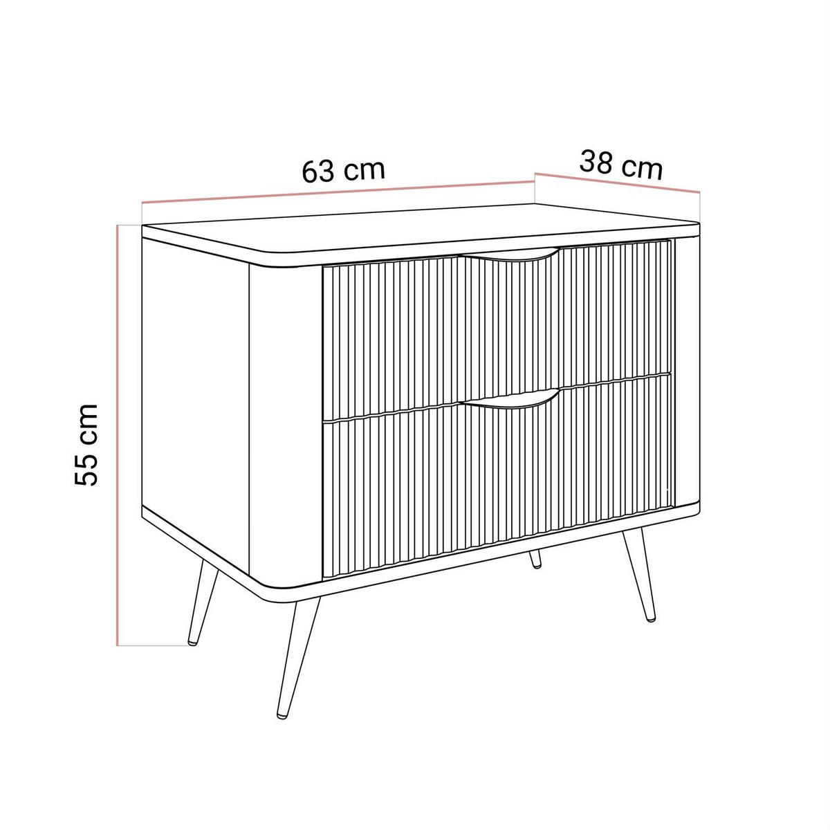 NACHTTISCH SCARLETT 2S MIT SCHUBLADEN SCHWARZ - Schwarz, Holzwerkstoff (63/55/38cm) - Lookway