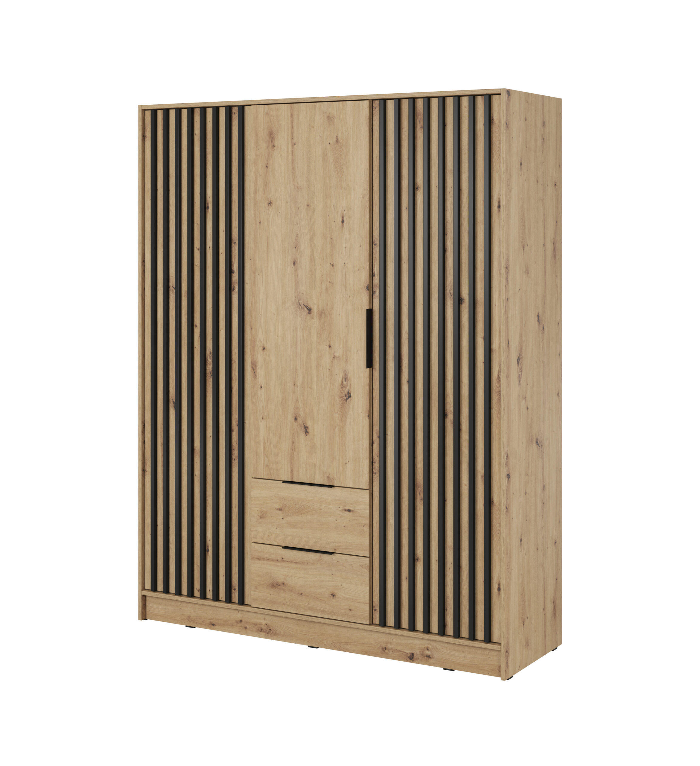 DREHTÜRENSCHRANK - John 3D ohne Spiegel Artisan + schwarz - Eiche Artisan, Holzwerkstoff/Metall (155/200/51cm) - Möblo