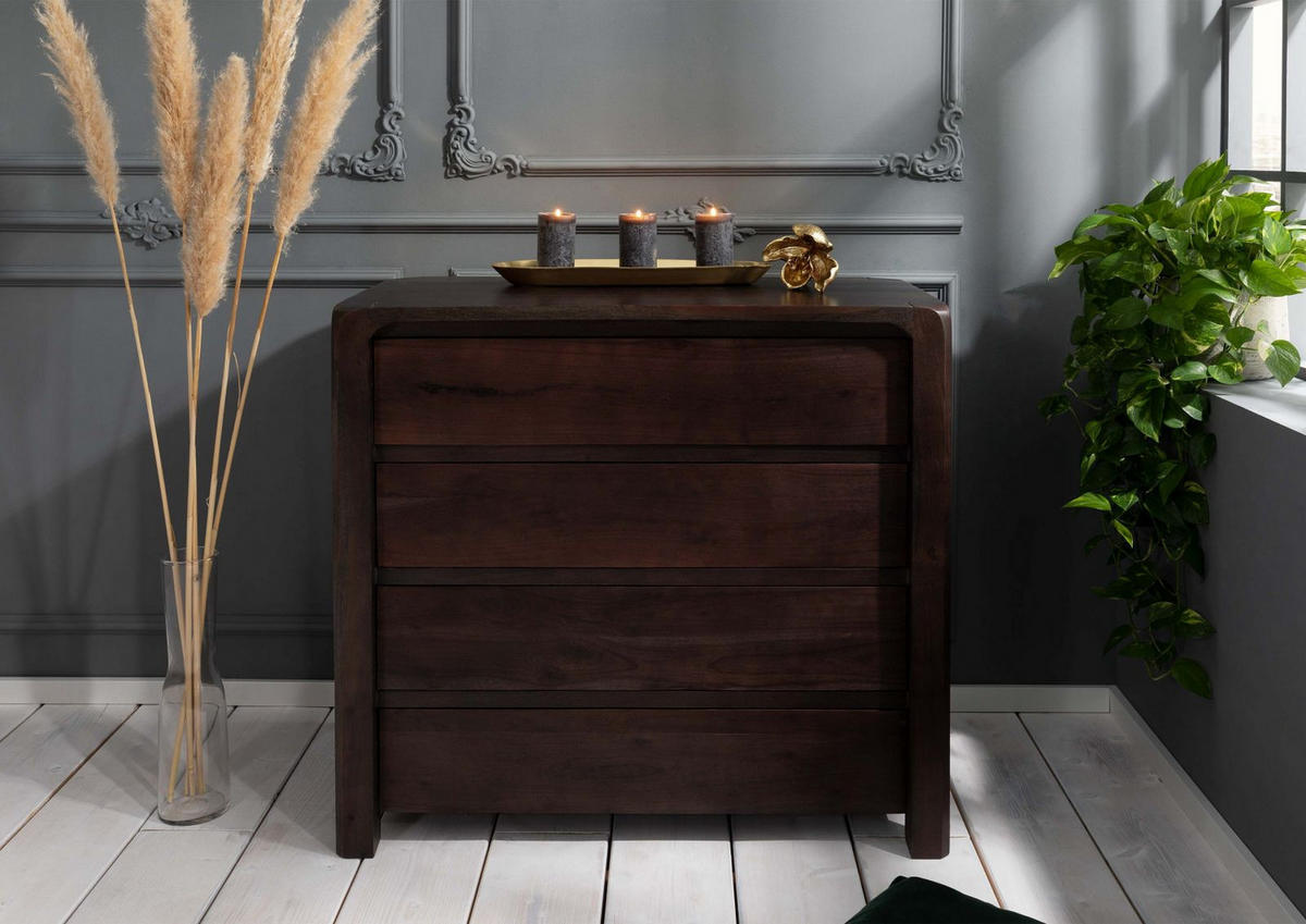 KOMMODE Akazie 96x50x90 tabak lackiert BUENO #4004 - Dunkelbraun, Holz (96/90/50cm) - Massivmoebel24