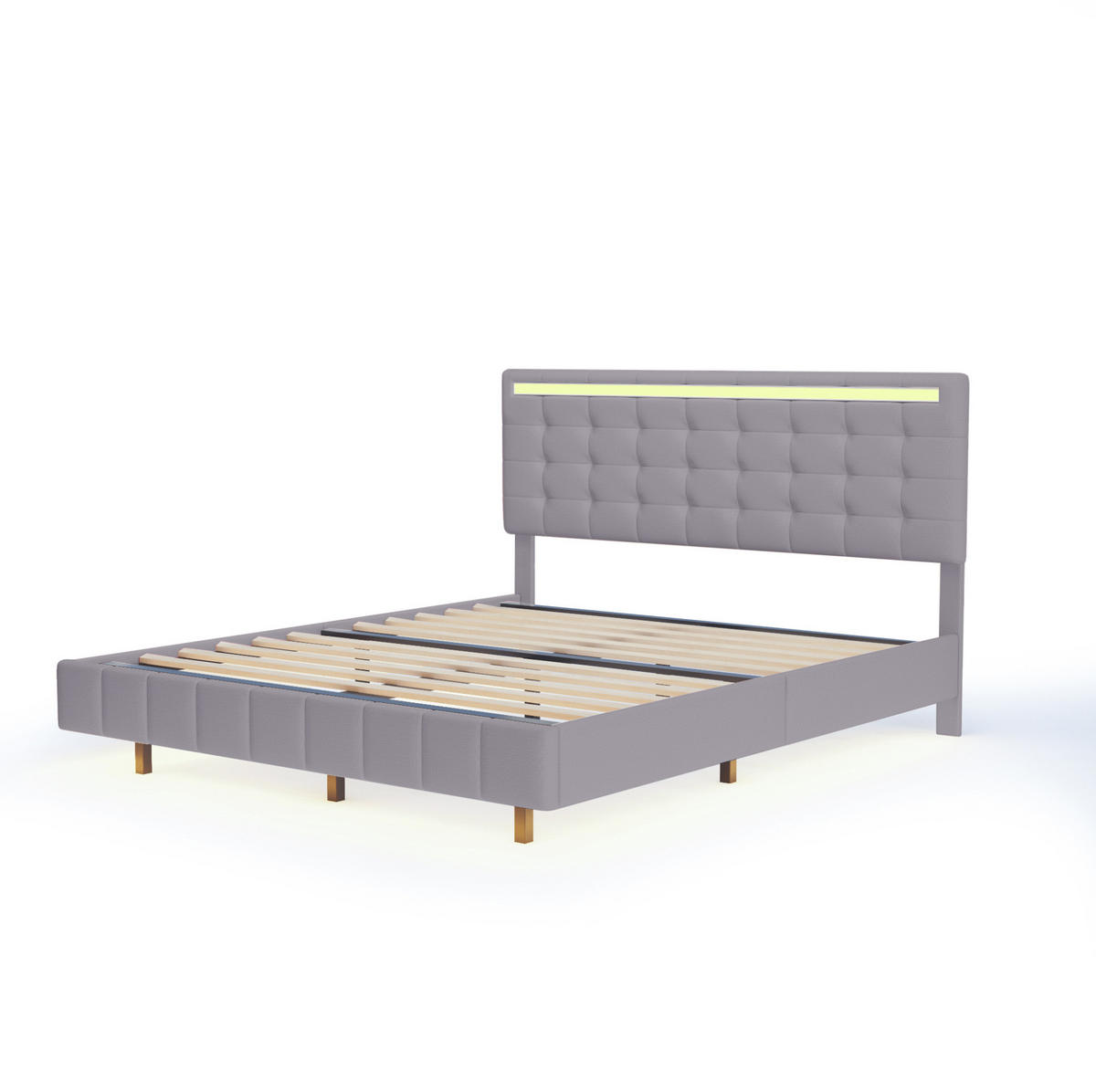 POLSTERBETT aus Leinenstoff 160x200 cm Grau mit LED-Beleuchtung, schwebender Optik und gepolstertem Kopfteil - Grau, Textil (160/200cm) - Modfu