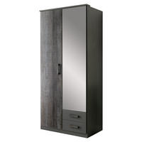 DREHTÜRENSCHRANK Duisburg in Grafit mit Digi-Steel-Optik 90x199x58 cm (BxHxT) – Kleiderschrank mit Spiegel 2 türig - Grau, Holzwerkstoff (80/200/120cm)
