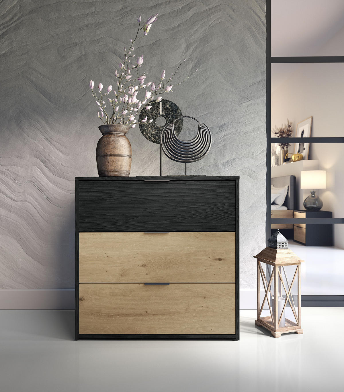 KOMMODE Graphit Schwarz, Eiche Artisan 80/79,3/40 - Eiche Artisan, Holzwerkstoff (80/79/40cm) - RAUMHIRSCH FURNITURE
