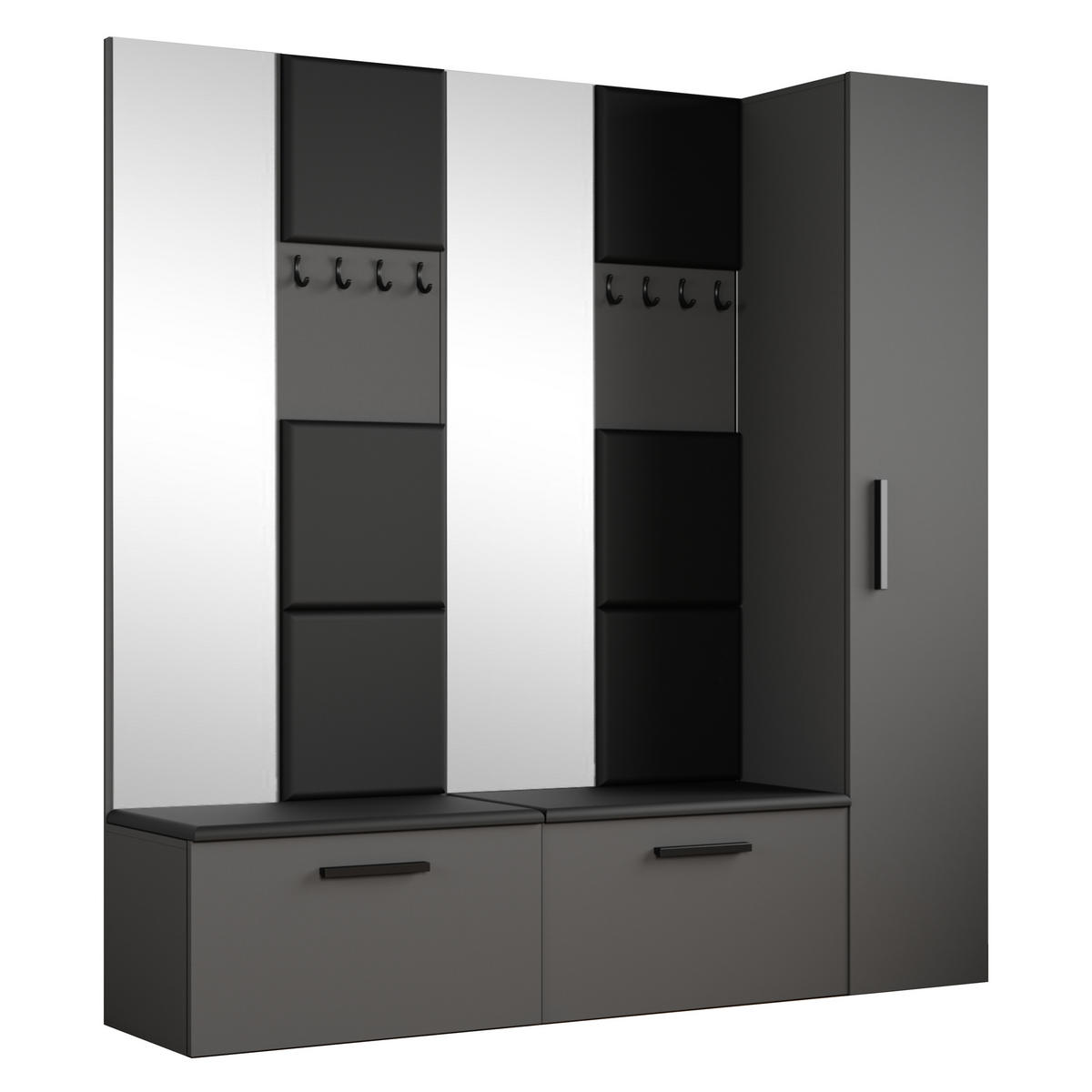 GARDEROBENSCHRANK MODULO 201,2/204/40 cm Modern Garderobe-Set Grau - Schwarz/Grau, Holzwerkstoff (201.2/204/40cm) - MASSENO