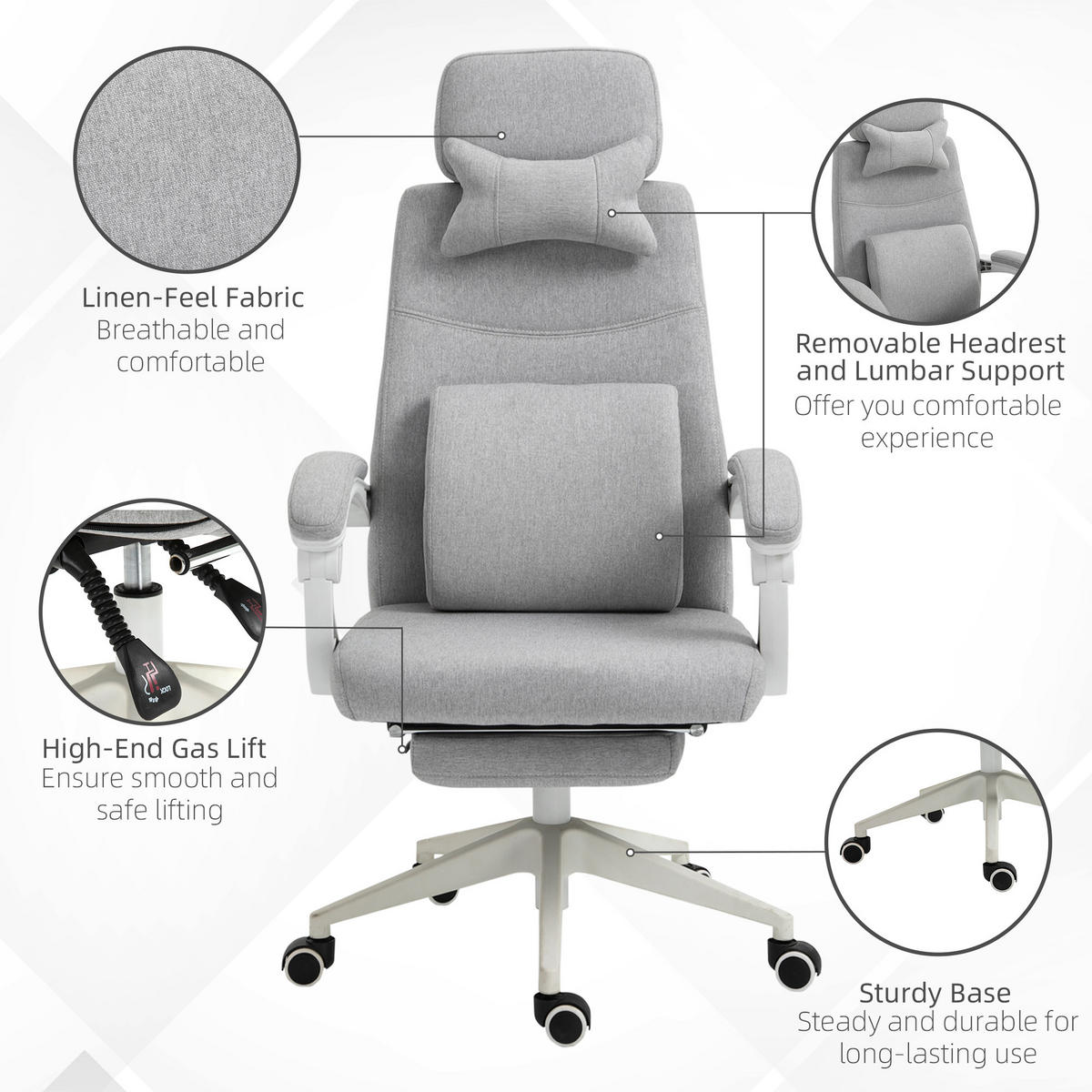 BÜROSTUHL Gamingstuhl Ergonomisches Design Polyester Schaumstoff Kunststoff - Grau, Kunststoff (68/117/62cm) - Vinsetto