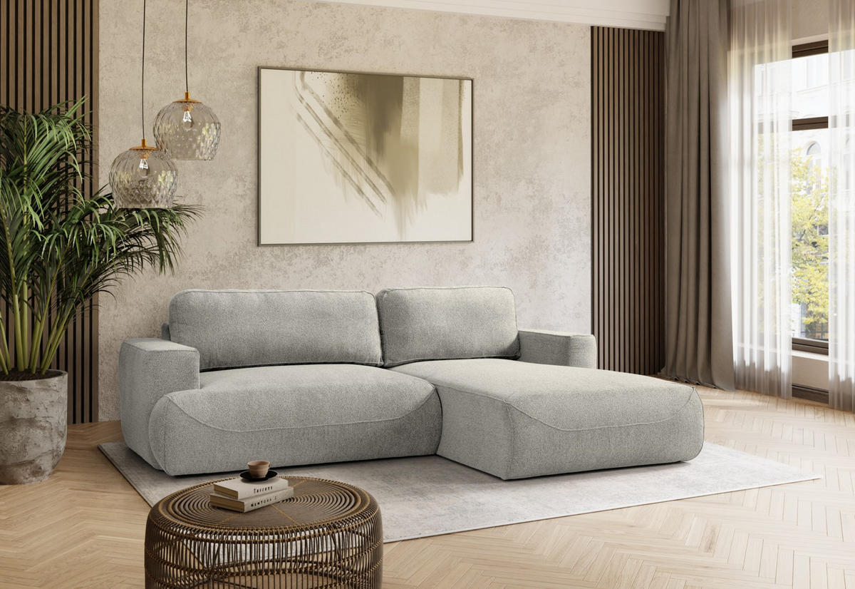 ECKSOFA LUNA mit Bettkasten und Schlaffunktion, Hellgrau - Hellgrau, Textil (271/195cm) - KS Home Concept