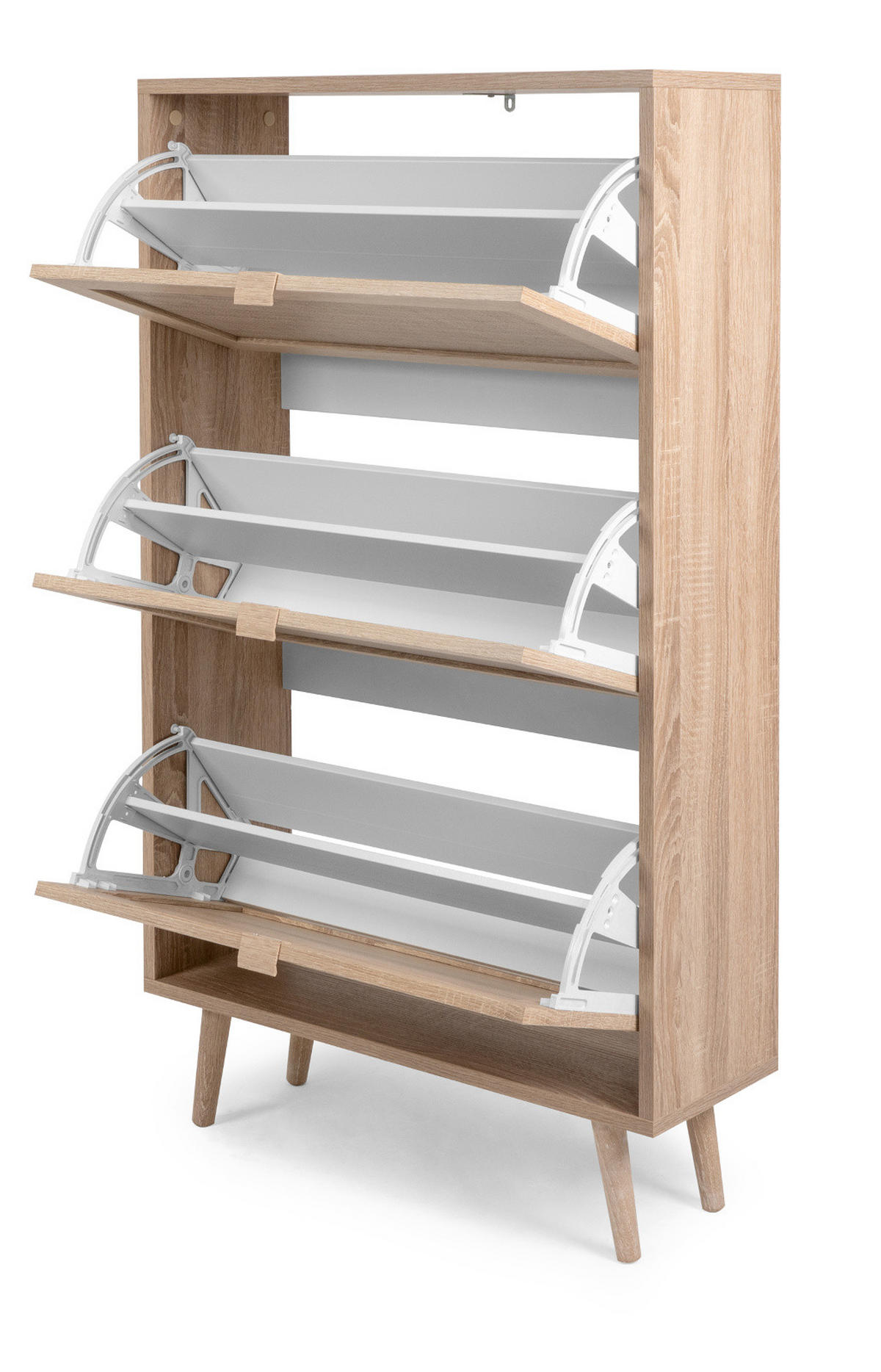 SCHUHKIPPER Eiche Sonoma, Bast-Dekor 70 cm, Schuhschrank mit 3 Kippern - Eichefarben, Holz/Holzwerkstoff (70/125/24cm) - Furn.Design