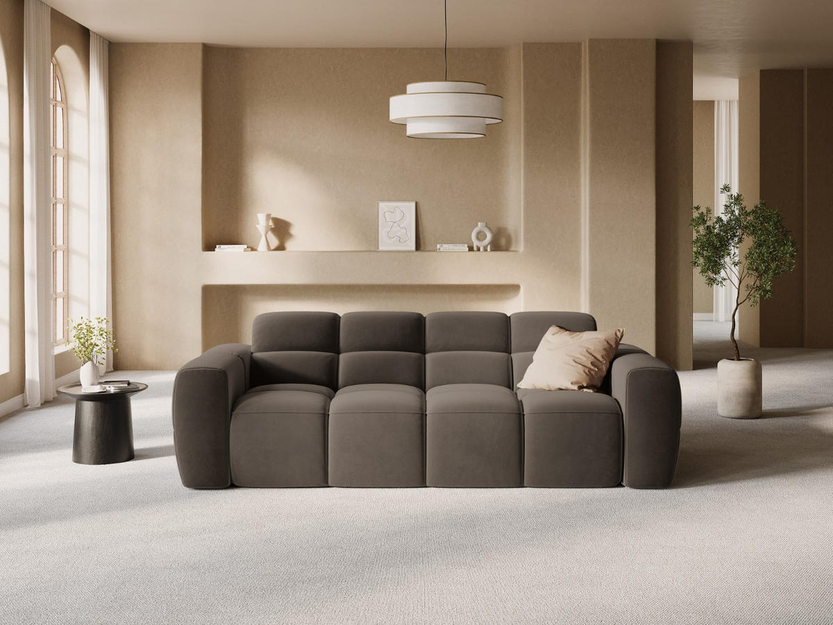 SOFA Lisa aus Samt hellbraun 3 Sitzplätze - Hellbraun, Textil (101/77/216cm) - Micadoni