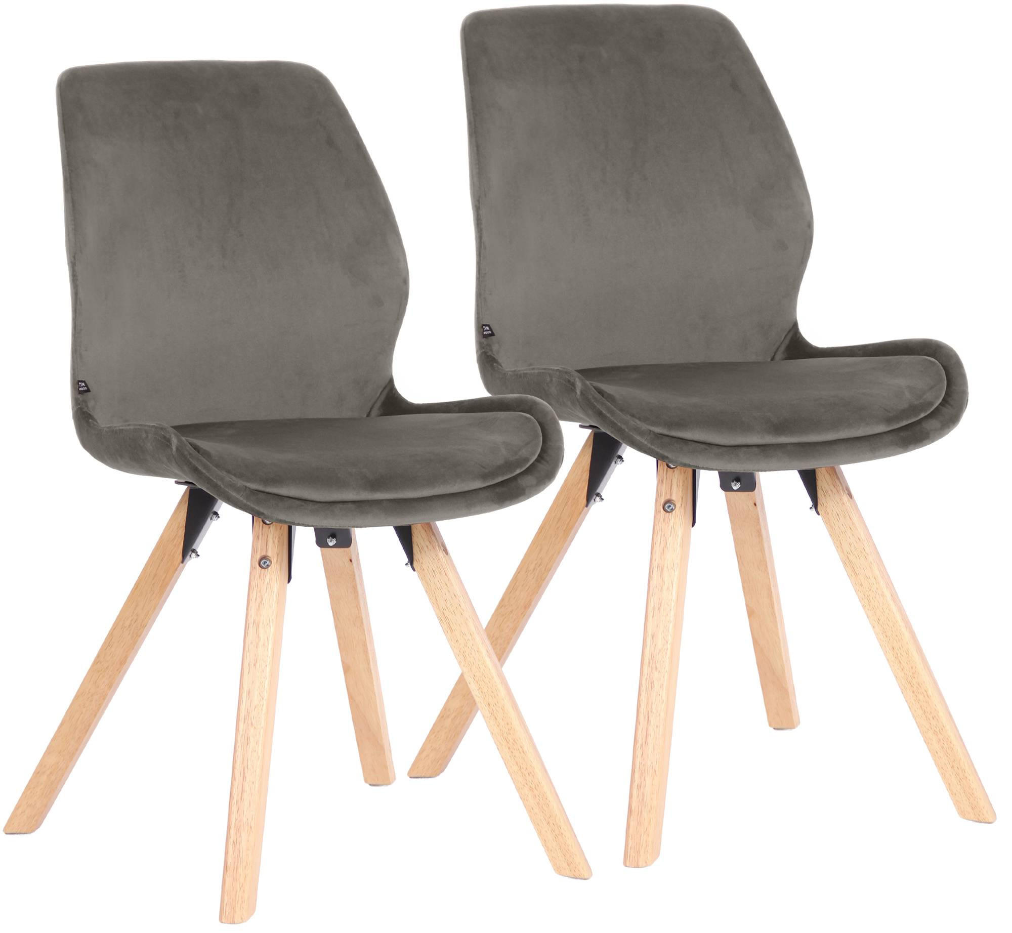 STUHL 2 Samt Grau - Eukalyptusholzfarben/Grau, Holz/Textil (49/87/58cm) - CLP