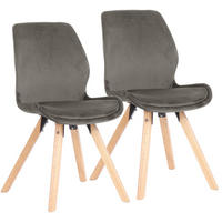STUHL 2 Samt Grau - Eukalyptusholzfarben/Grau, Holz/Textil (49/87/58cm) - CLP