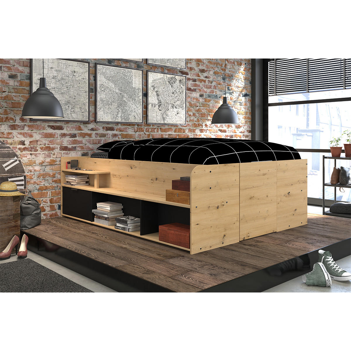 BETT mit Unterbett und Schublade - 140x190/200 cm - Travel - Weiß, Holzwerkstoff (140/200cm) - Calicosy