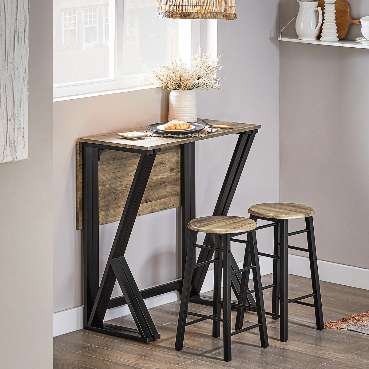 ESSTISCH + 4 x STÜHLE - Naturfarben, Holzwerkstoff/Metall (80/89/80cm) - SoBuy