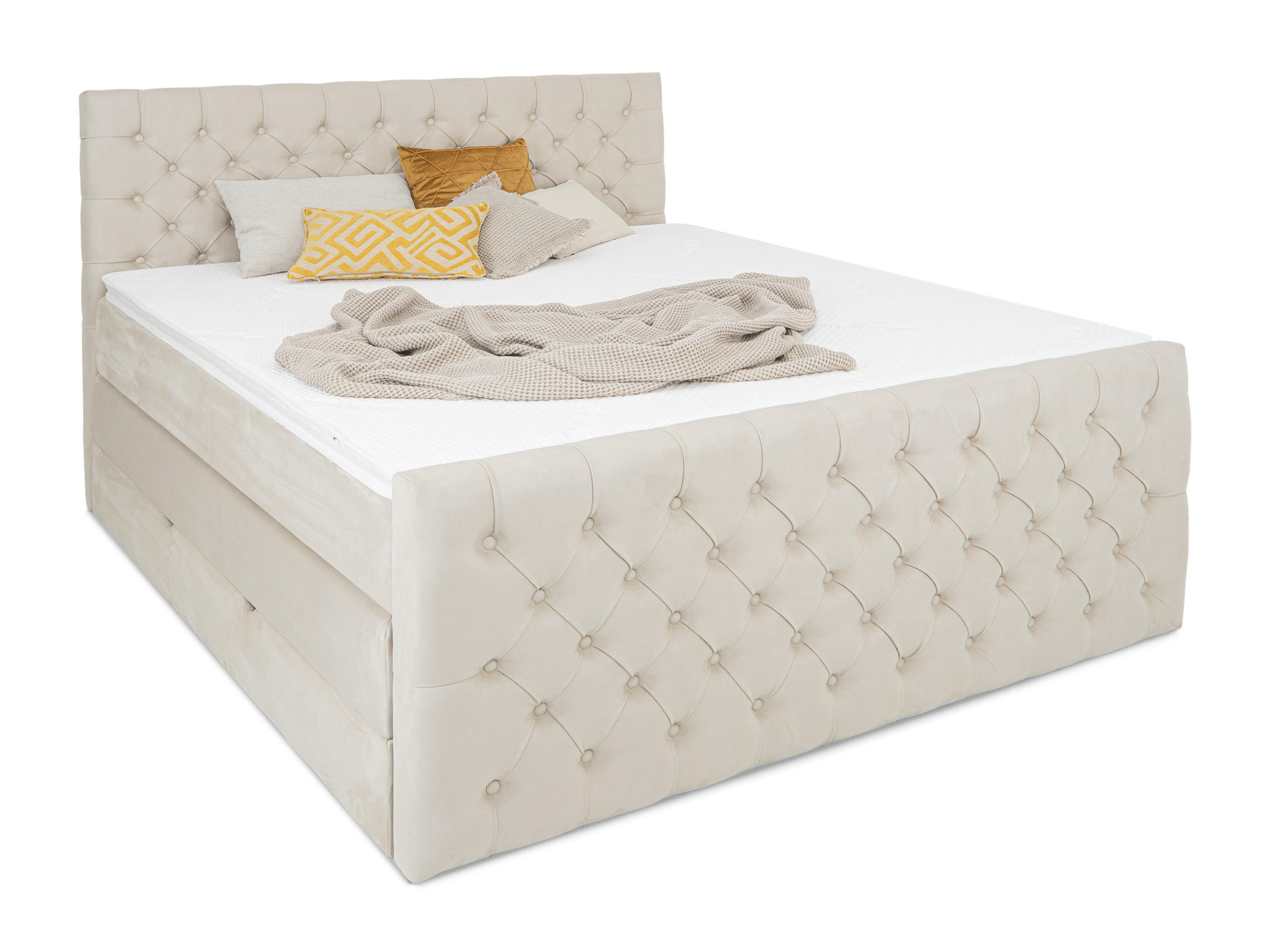BOXSPRINGBETT Victoria Beige 160 /200 cm H2/H3 Samt - Beige, Textil (160/200cm) - wonello