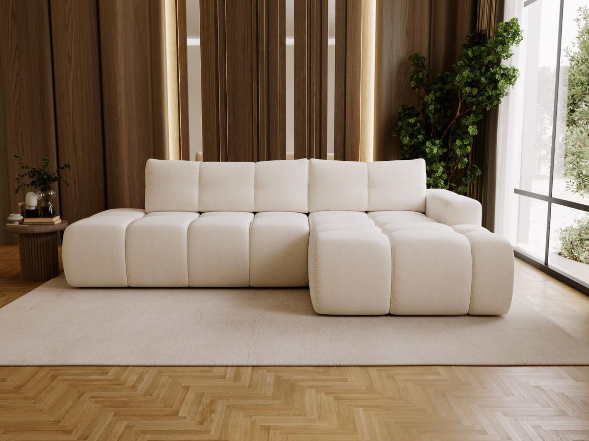 ECKSOFA Montero Bouclé-Stoff Weiß Rechts - Weiß, Holz/Textil (280/177cm) - Graingold