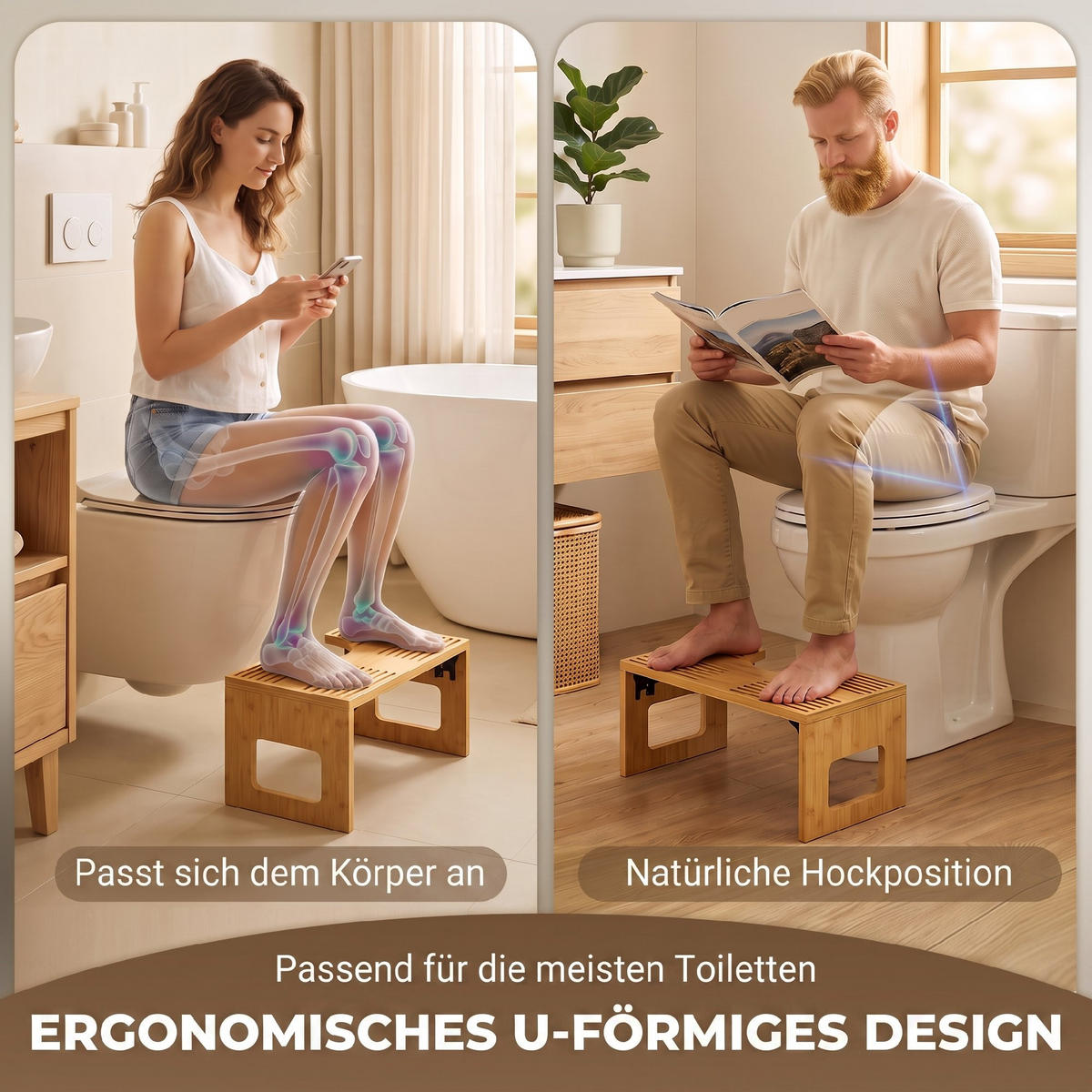 TOILETTENHOCKER Bambus Eiche - Eichefarben, Holz (25/20/42.5cm) - HOMCOM