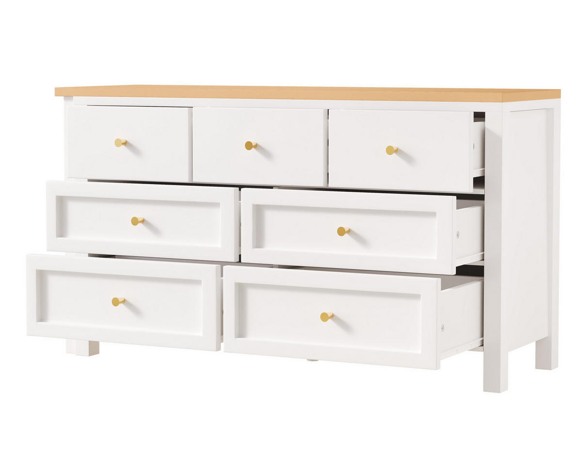 SCHREIBTISCH drehbar 120 x 40 x 70 cm Eichenoptik Weiß mit 7 Schubladen - Eichefarben, Holz (120/40/70cm) - Meubliv