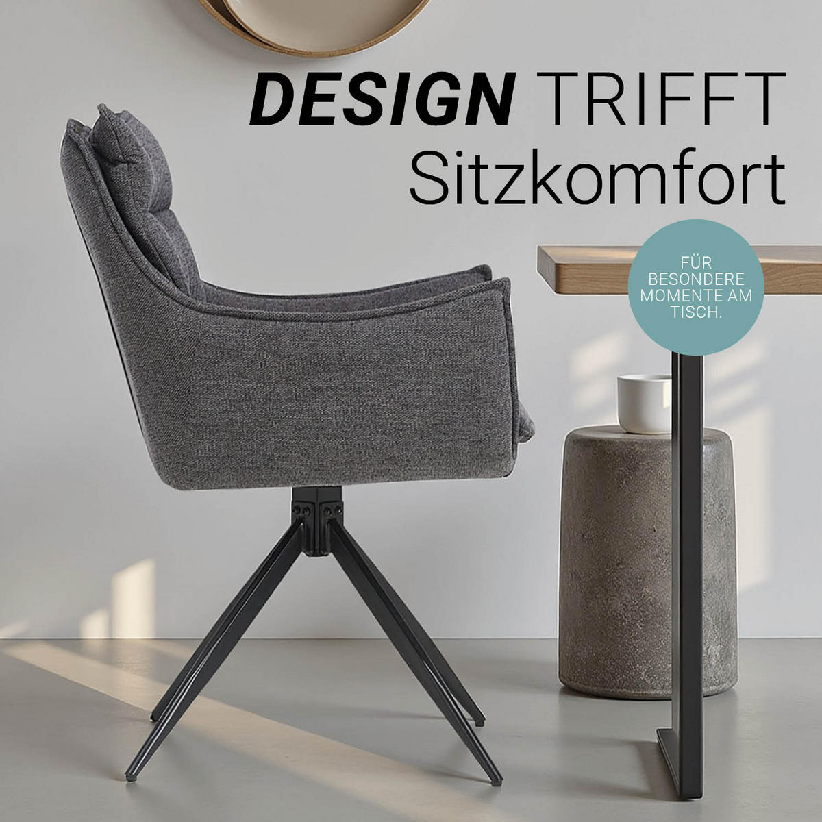 ARMLEHNSTUHL in Stahl drehbar Anthrazit - Anthrazit, Textil (57/87/62cm) - Homestyle4u