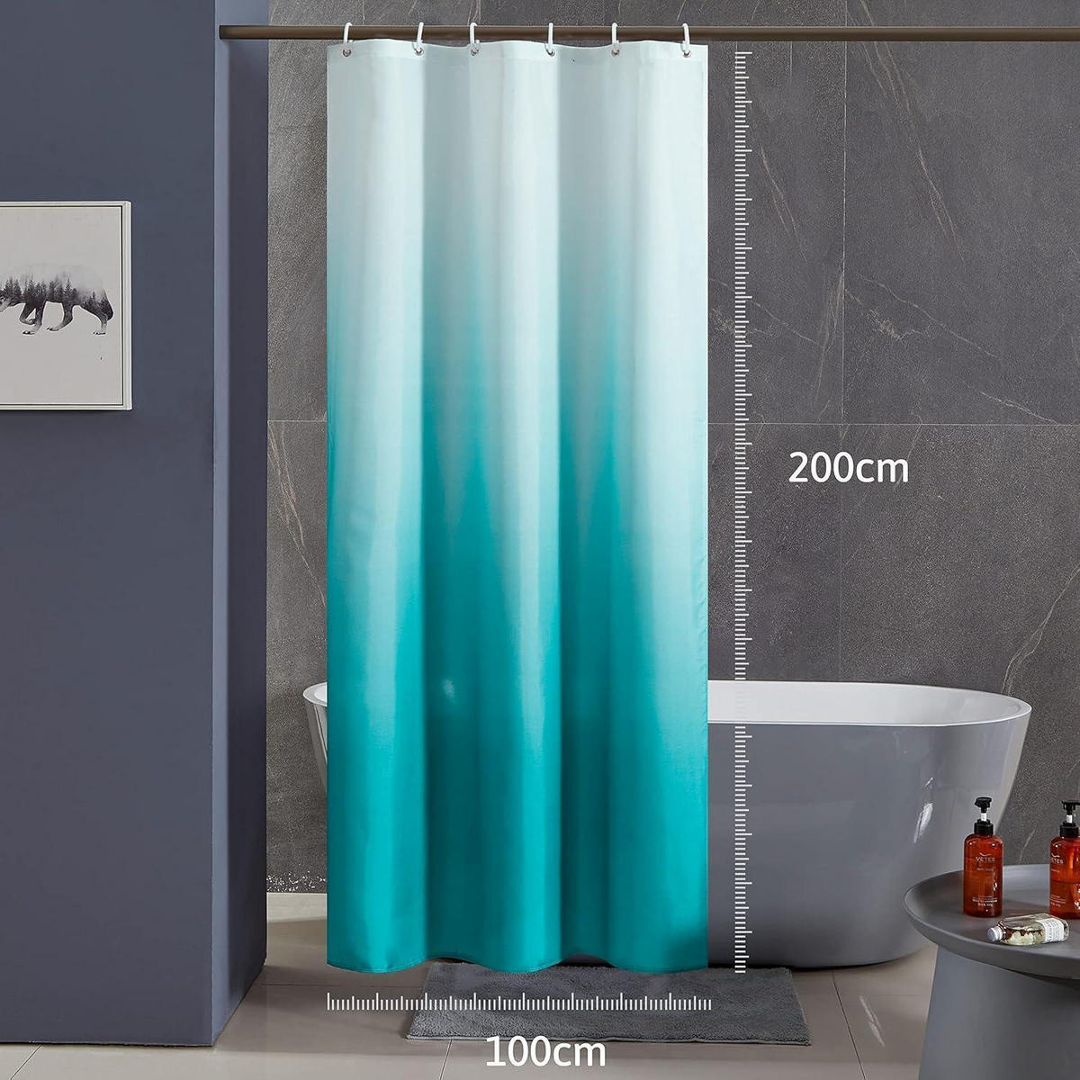 DUSCHVORHANG Textil Aquamarine 100 x 200 cm - Türkis, Textil (100/200cm)
