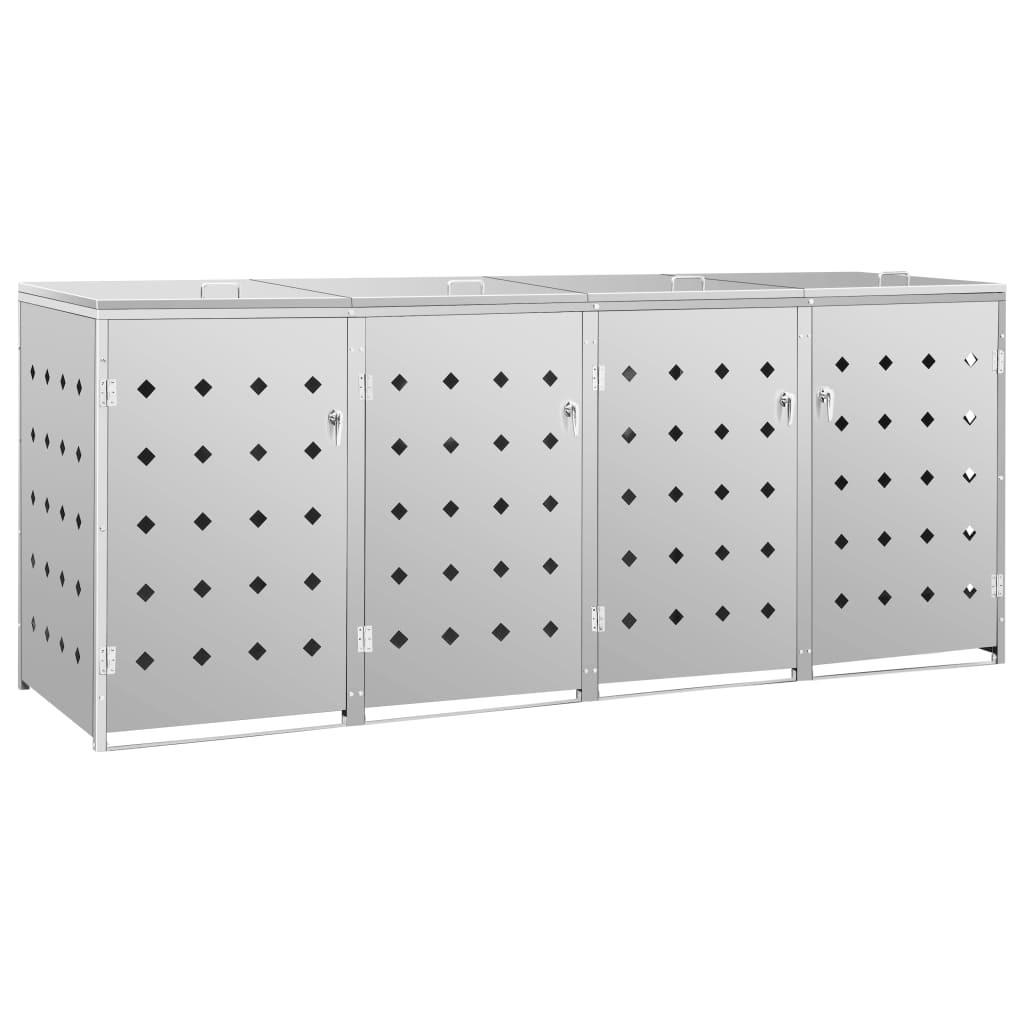 4ER Mülltonnenbox SOGI Edelstahl | 276x115x77,5cm silber | Für 4 Tonnen 240L - Silberfarben, Metall (276/115/77.5cm) - DELUKE