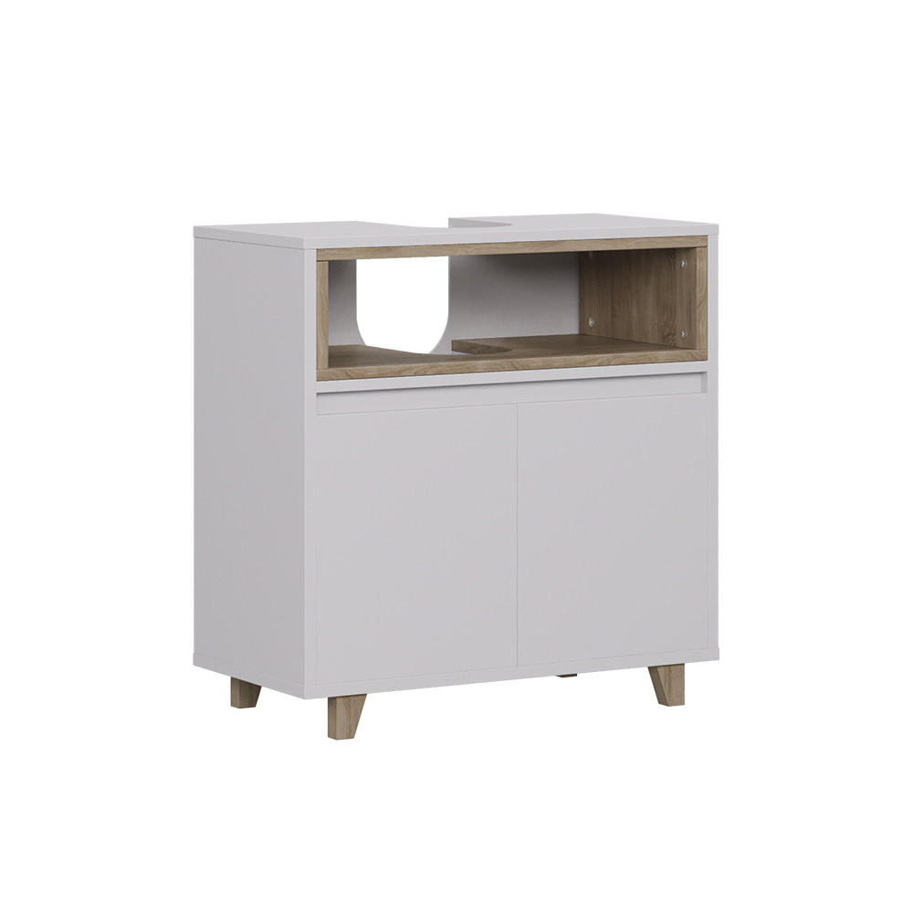 WASCHBECKENUNTERSCHRANK Elnor Weiß/Eiche 60 x 61 cm mit 2 Türen - Weiß, Holzwerkstoff (60/61/30cm) - Vicco