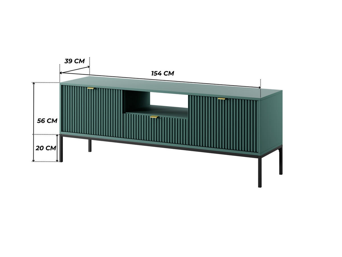 GRÜNES Modernes Geriffeltes TV-Board KIOTO RTV2D1SZ (Schwarzes Gestell, Soft-Close Türen) - Goldfarben/Schwarz, Holz/Holzwerkstoff (154/56/39cm) - Ravio