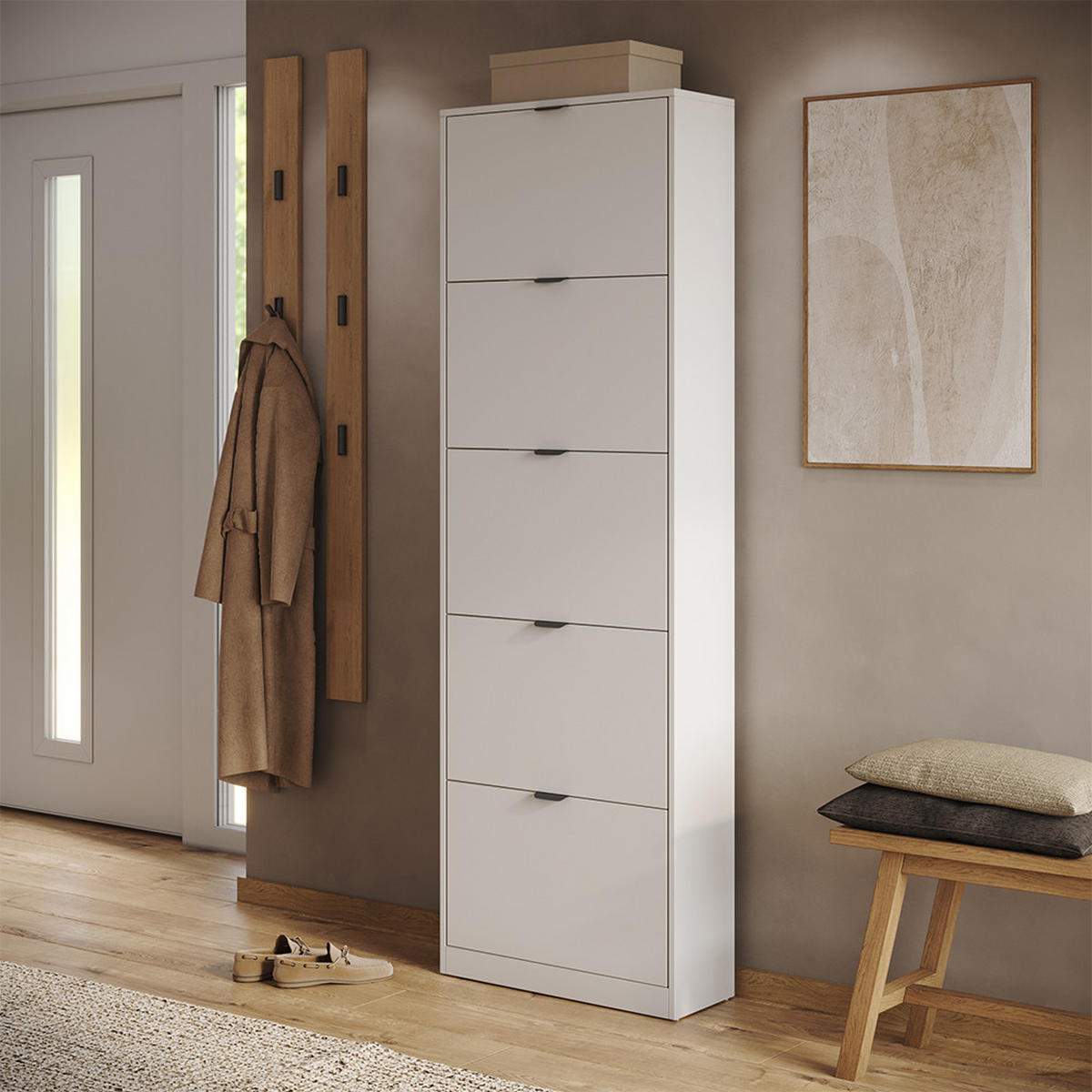 SKLÁPAČ TOPÁNOK Gizmo, biely, 59 x 181.1 cm s 5 priehradkami - čierna/biela, kompozitné drevo (59/181.1/22cm) - Vicco