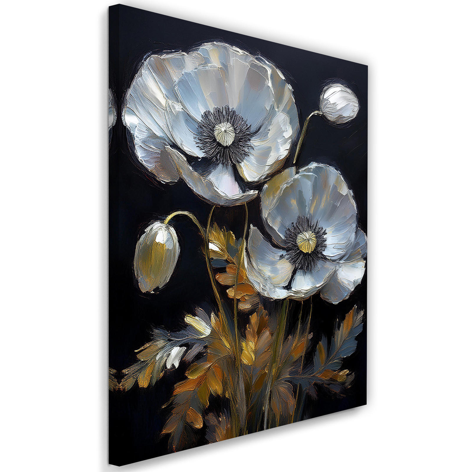 WANDBILD gemalter mohn silberne blumen - Silberfarben, Textil (40/60cm) - Feeby