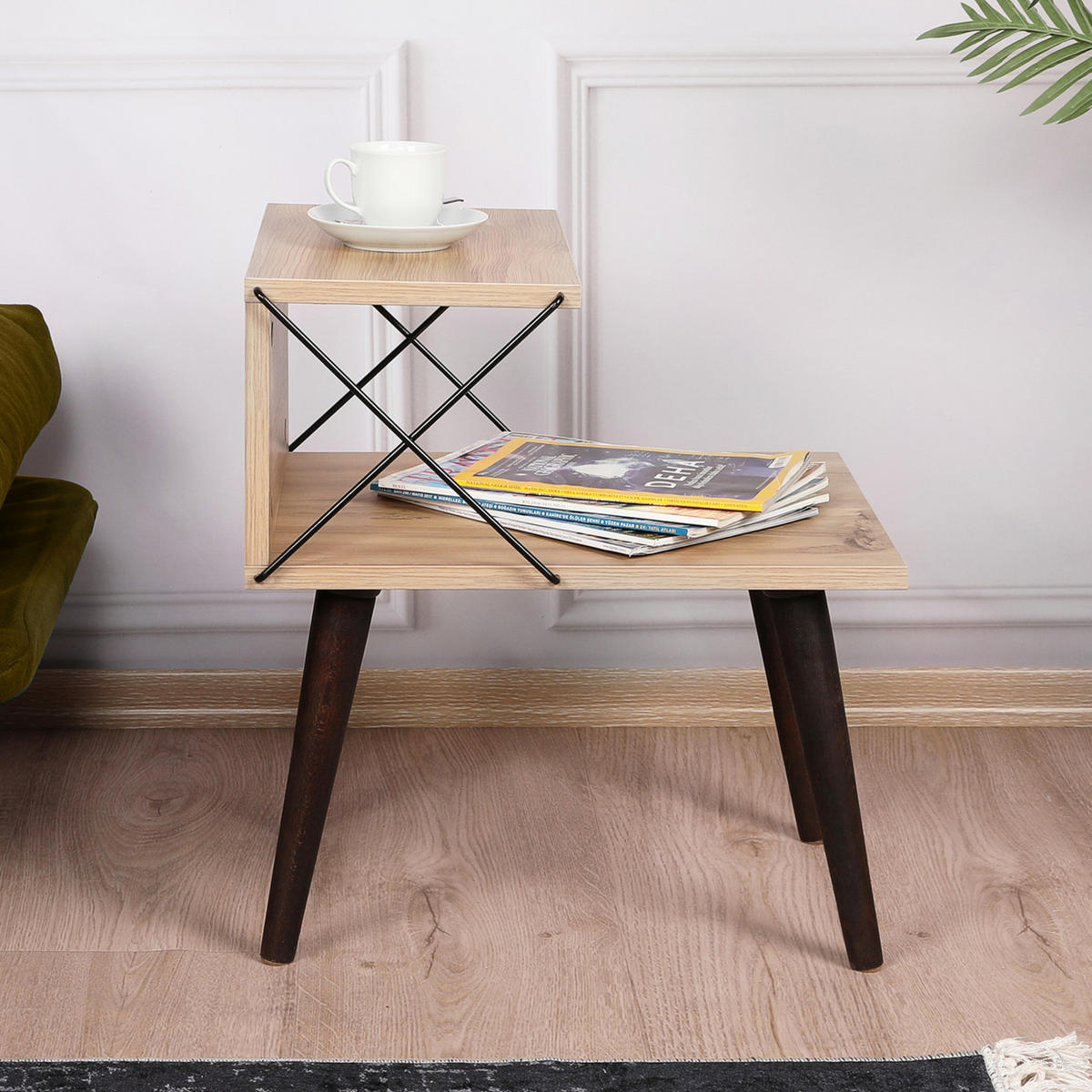 BEISTELLTISCH Bergen - Dunkelbraun/Braun, Holzwerkstoff/Buchenholz (50/40/55cm) - [en.casa]