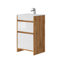 WASCHTISCHKOMBI Detmold, Goldkraft Eiche/Weiß Hochglanz, 2 Teile, mit Waschbecken und 2 Schubladen - Honigeiche/Weiß Hochglanz, Holzwerkstoff (49/81/40cm) - Vicco
