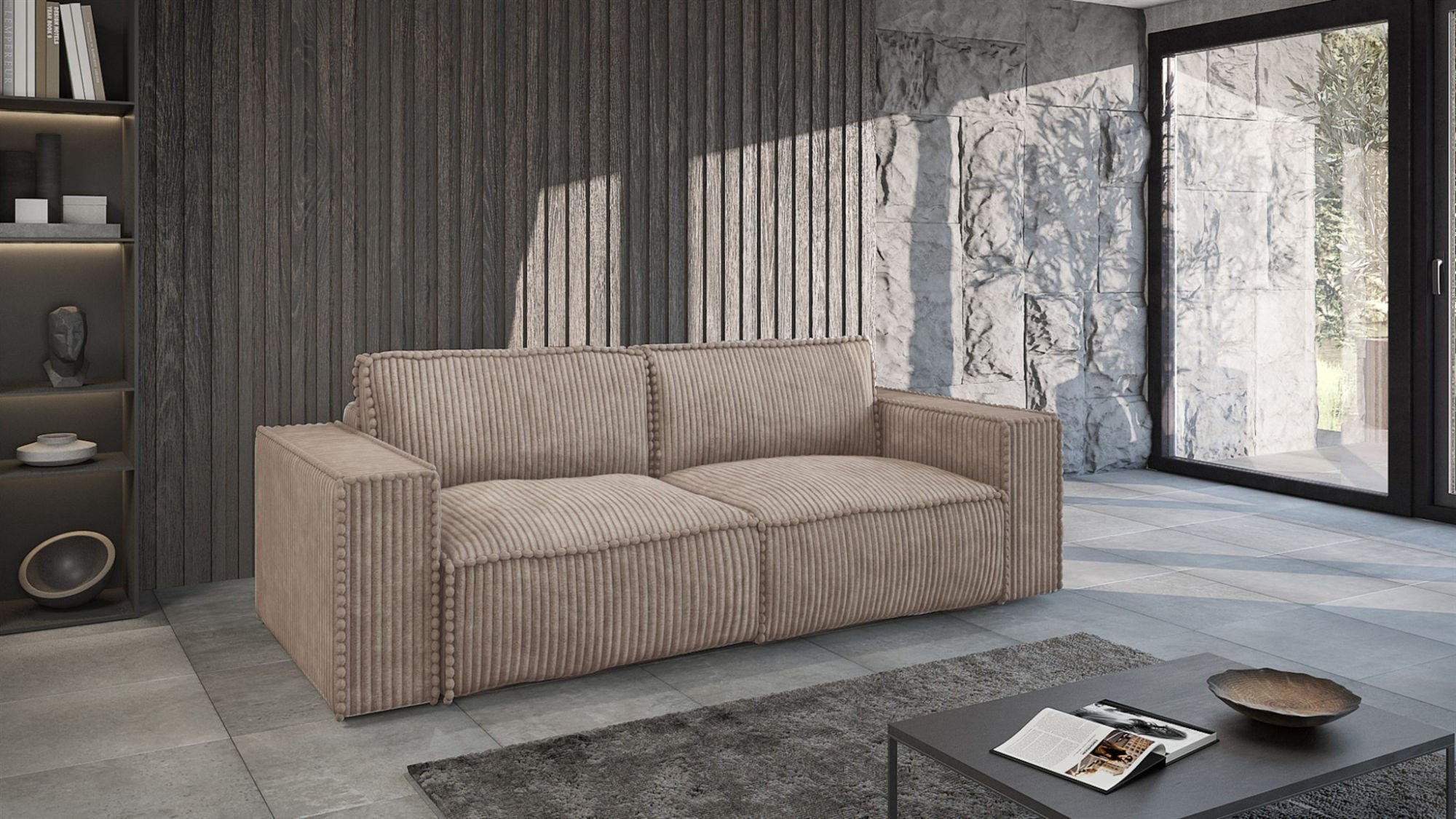 SCHLAFSOFA Vajana - Beige, Holzwerkstoff/Textil (240/86/102cm) - Fun Möbel