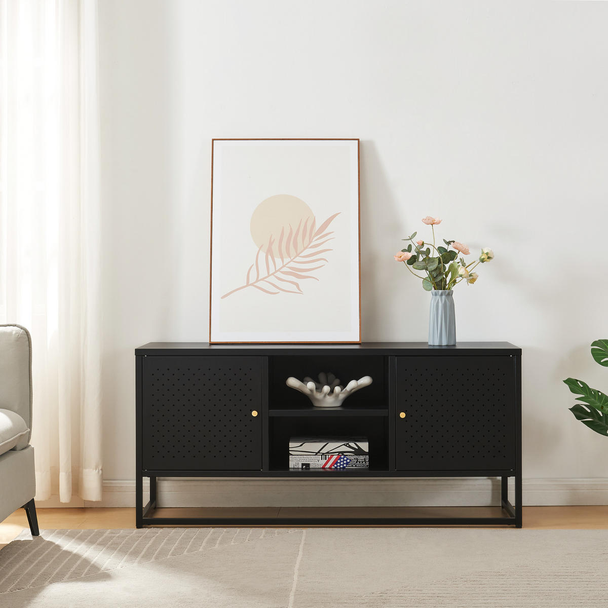 TV-ELEMENT Janakkala - Schwarz, Metall (120/55/40cm) - [en.casa]