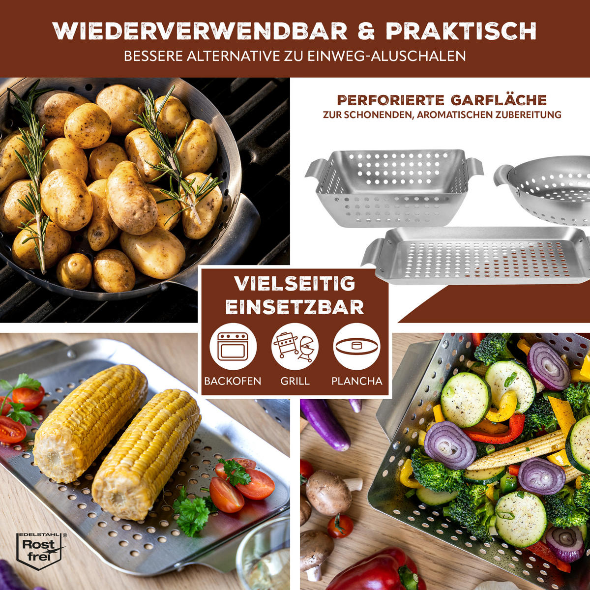 VEGGIE-GRILL-SET 13tlg. - Edelstahlfarben, Metall (32/1.5/18.5cm) - bremermann