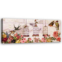 WANDBILD vögel und blumen - Beige, Textil (90/30cm) - Feeby