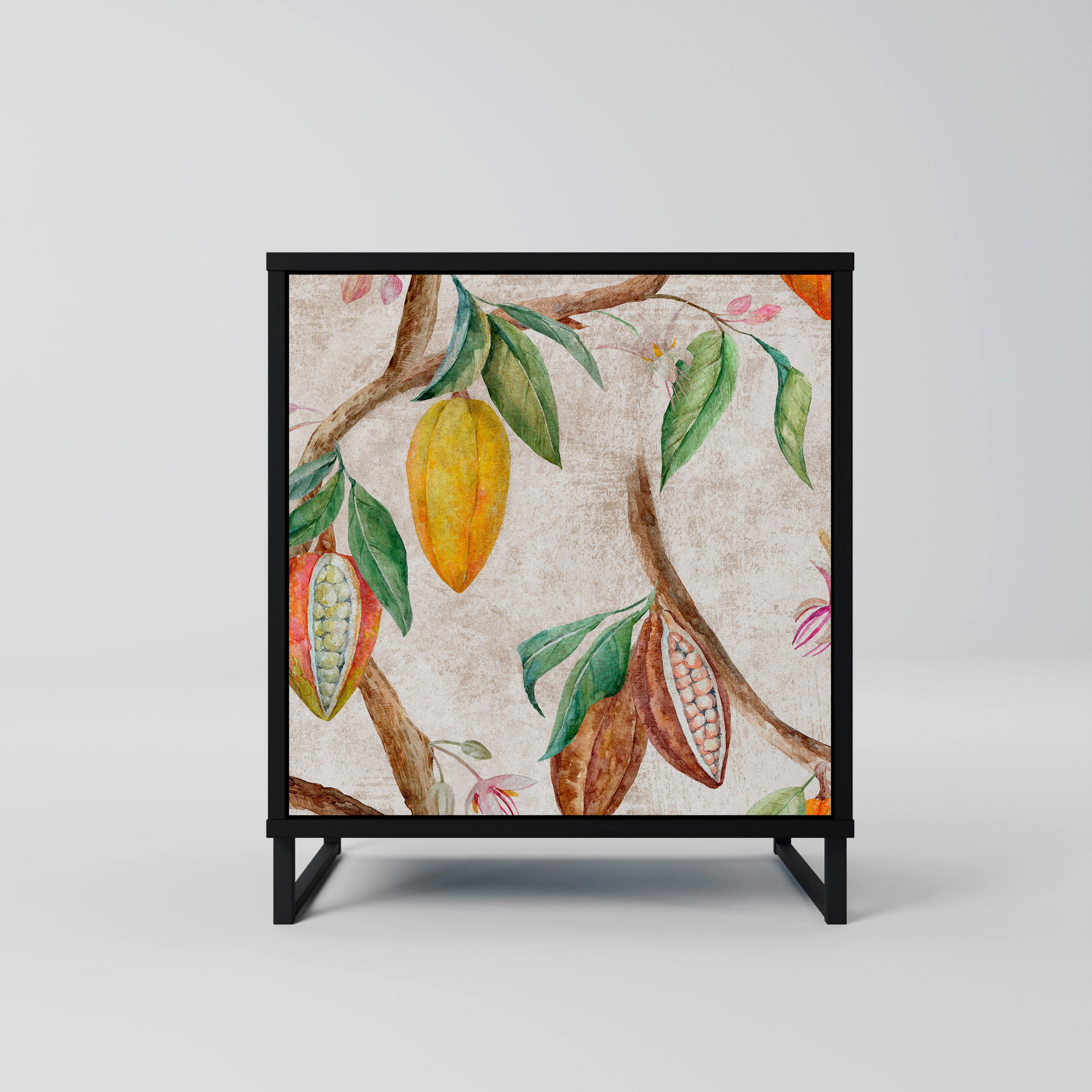SIDEBOARD COCOA FRUITS, Schwarz, 57,5x42x67,5 cm, Schwarze Metall-Rahmenfüße - Multicolor/Schwarz, Holzwerkstoff/Metall (57.5/67.5/42cm) - SpaceRebels