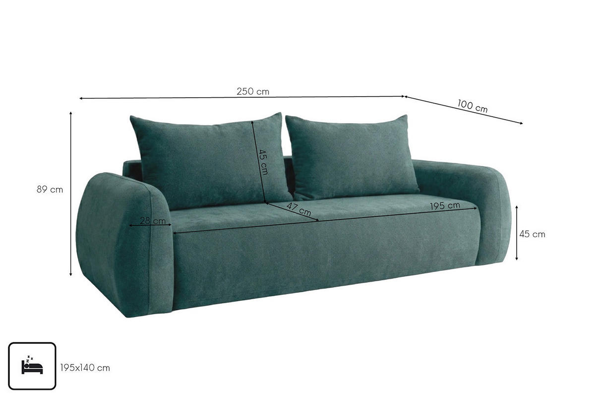 POHOVKA S Funkcí Spaní A Úložným Prostorem, Látka Doha, Zelená, HELA - zelená barva, dřevo (250/89/100cm) - Kaiser Möbel