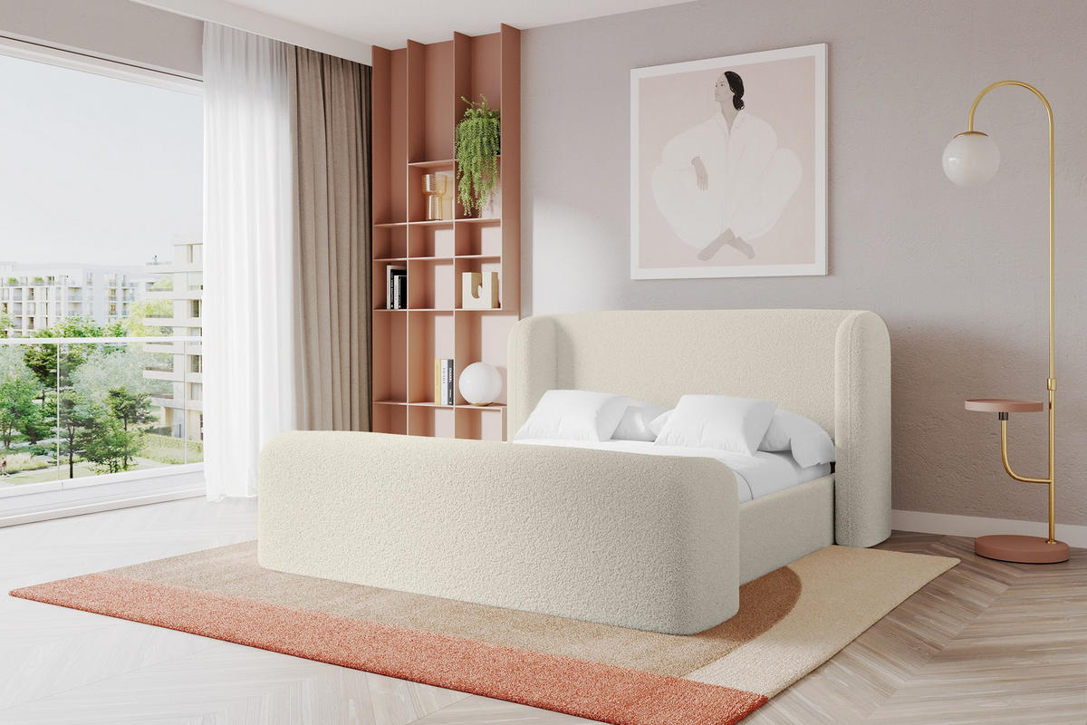 POLSTERBETT mit Bettkasten, Fußteil und Lattenrost, Boxbett ohne Matratze - ESTI-Z 160x200 Beige - Sandfarben, Holzwerkstoff/Textil (160/200cm) - ALTDECOR