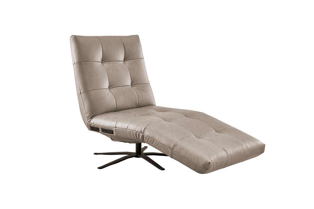 RELAXLIEGE LETICIA Grau Leder - Schwarz/Grau, Leder/Metall (82/115/156cm) - KAWOLA