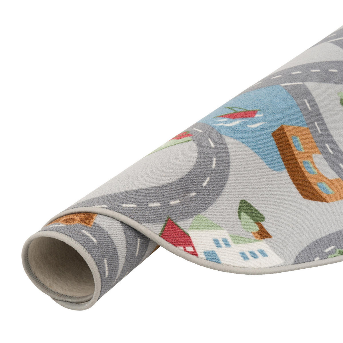KINDER SPIEL STRASSENTEPPICH FUN TOWN RUND - Grau, Textil (200/200cm) - Snapstyle