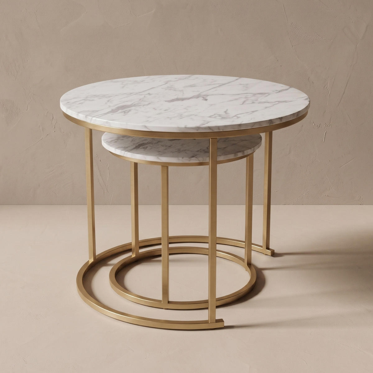 COUCHTISCH 2er-Set rund Gold, Weiß - Weiß, Metall (60/60/50cm) - SCENA LIVING