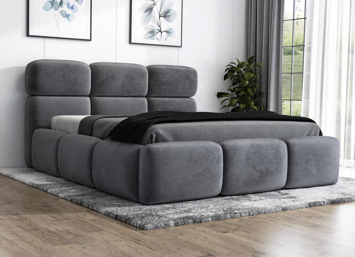 POLSTERBETT MAROKO 90 x 200 in Grau - Grau, Textil (90/200cm) - A&J MöbelLand