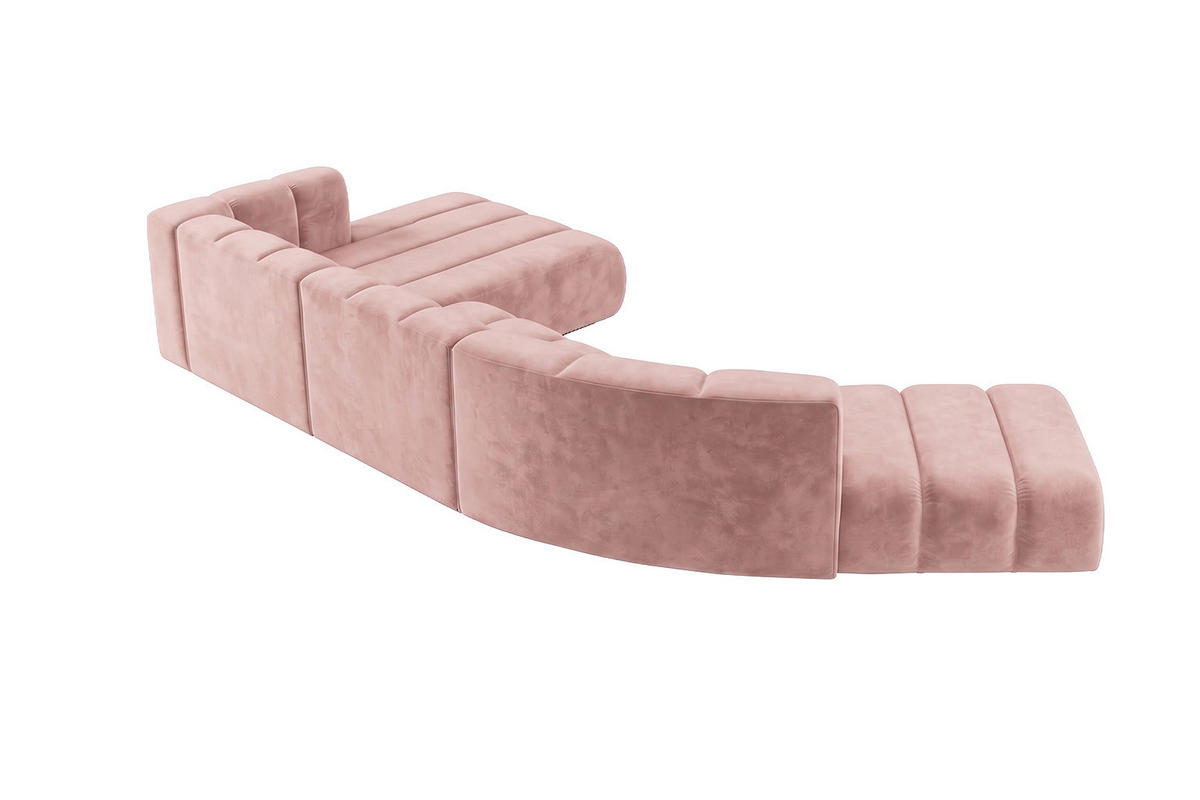 ECKSOFA Modulares In L-Form, Velvet-Stoff Riviera, Hellrosa, Links, GRAND Round - Hellrosa, Holz (445/179cm) - Kaiser Möbel