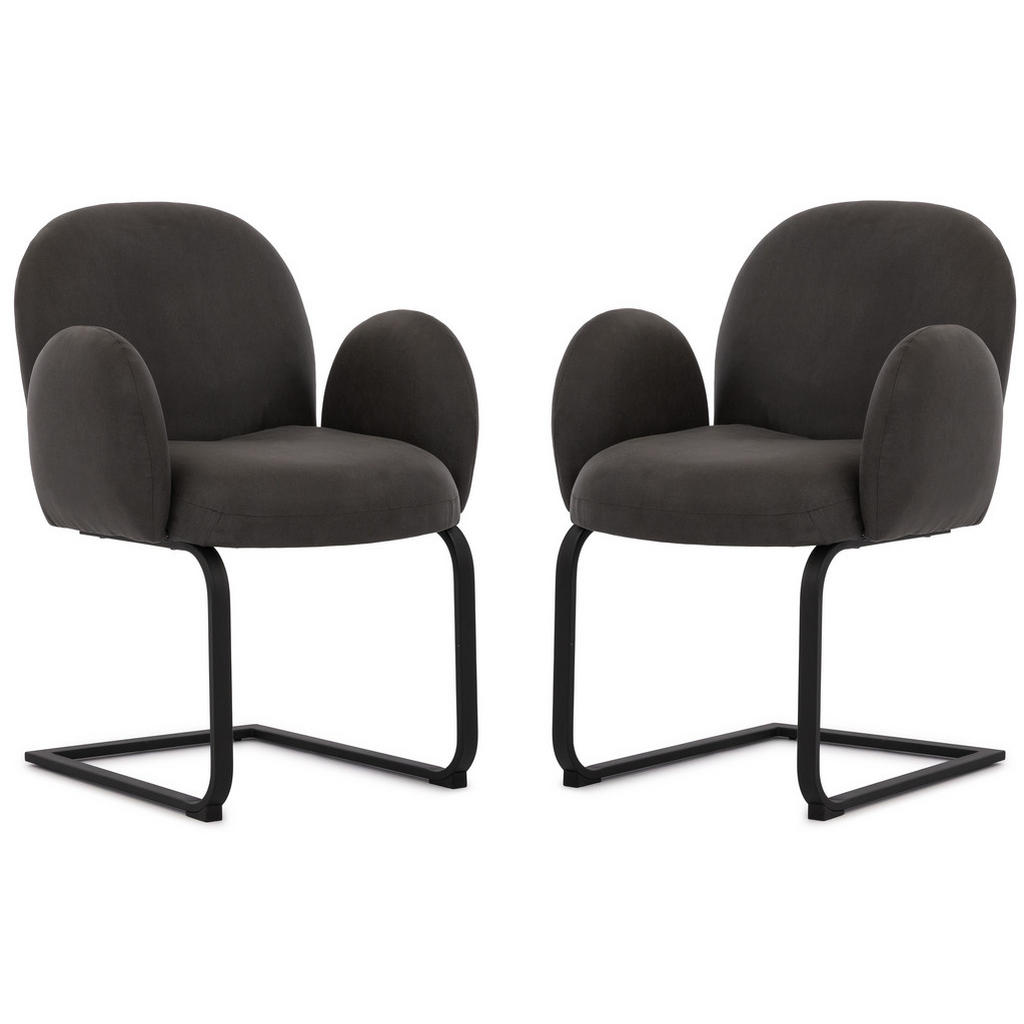 S-Style SADA ŽIDLÍ 2 kusy Vela s kulatým designem z antracitového vintage mikrovlákna.