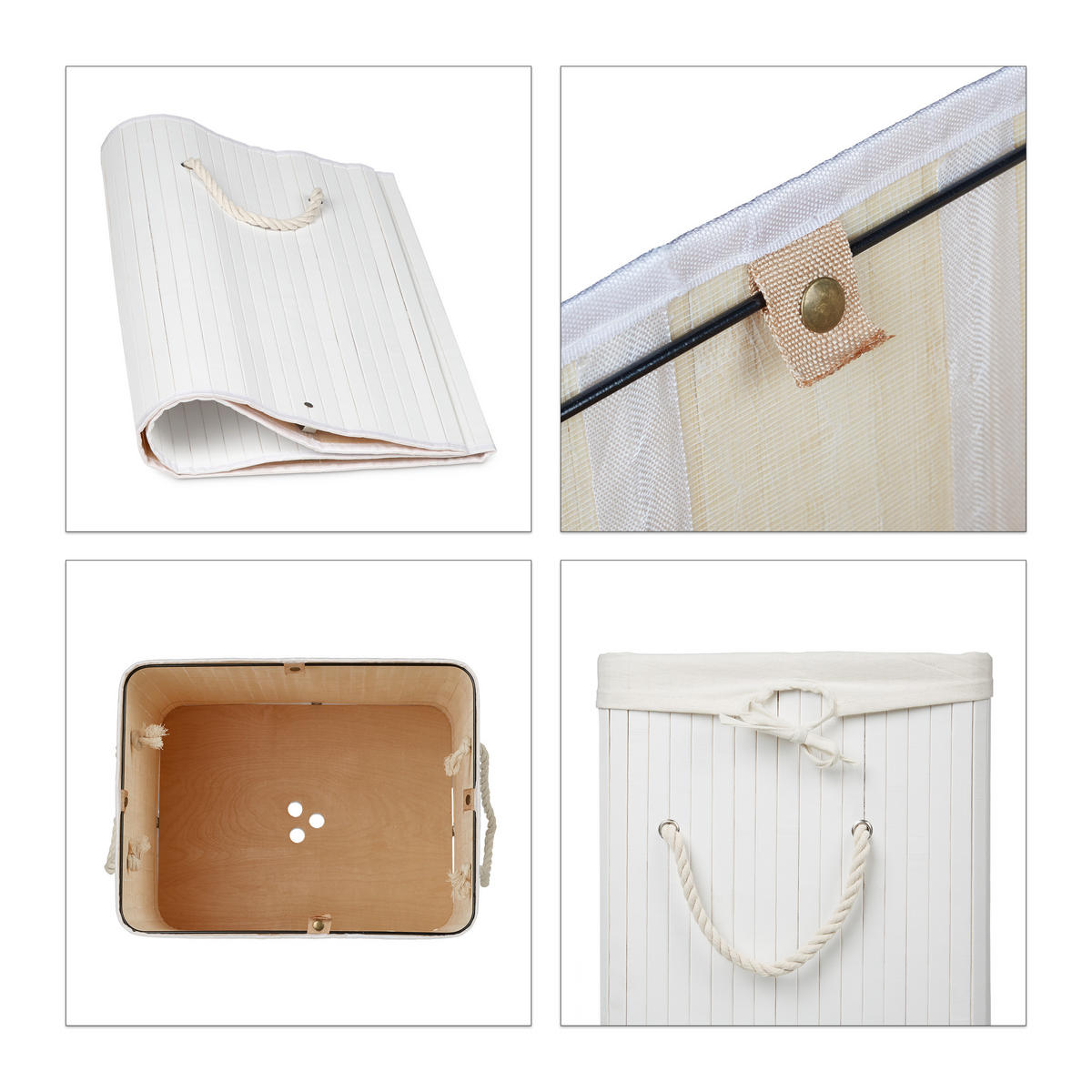 WÄSCHEKORB - Weiß, Holz/Textil (43.5/65.5/33.5cm) - Relaxdays