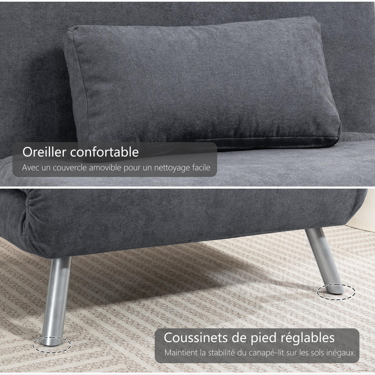 SCHLAFSESSEL DE-14663 3-in-1 mit 5-stufiger Rückenlehne & breiter Sitzfläche Dunkelgrau - Dunkelgrau, Metall (75/83/80cm) - ComfortXL
