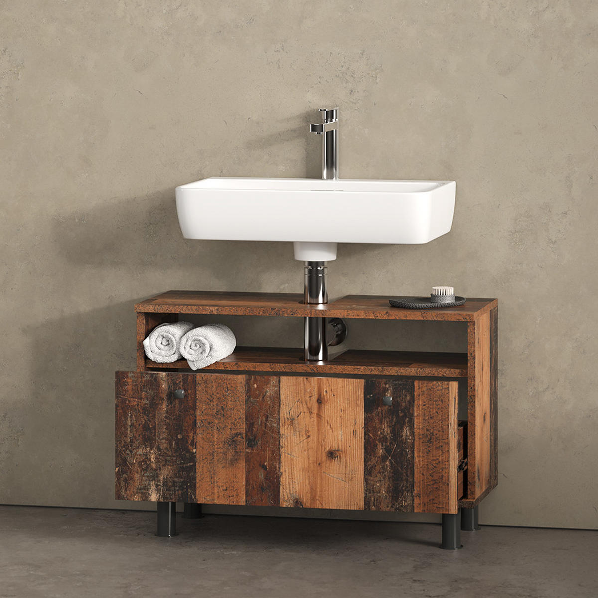 WASCHBECKENUNTERSCHRANK Fucino Oldstyle 80.2 x 54 cm mit Schublade - Eichefarben, Holzwerkstoff (80.2/54/32cm) - Livinity®
