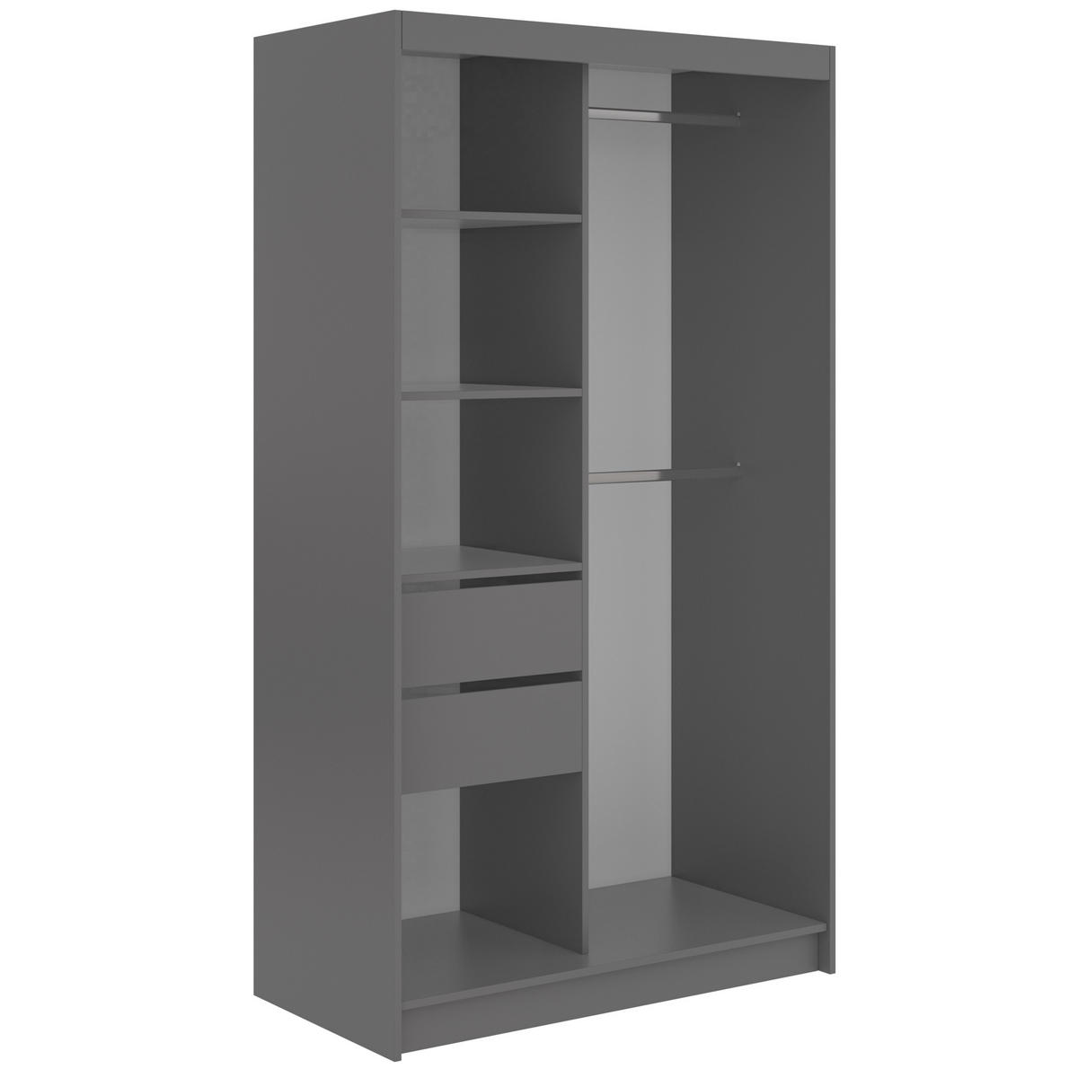 SCHWEBETÜRENSCHRANK mit Schubladen 120 - GRECJA - Grau mit Spiegel - Alufarben/Grau, Holzwerkstoff/Metall (120/216/61cm) - MKS
