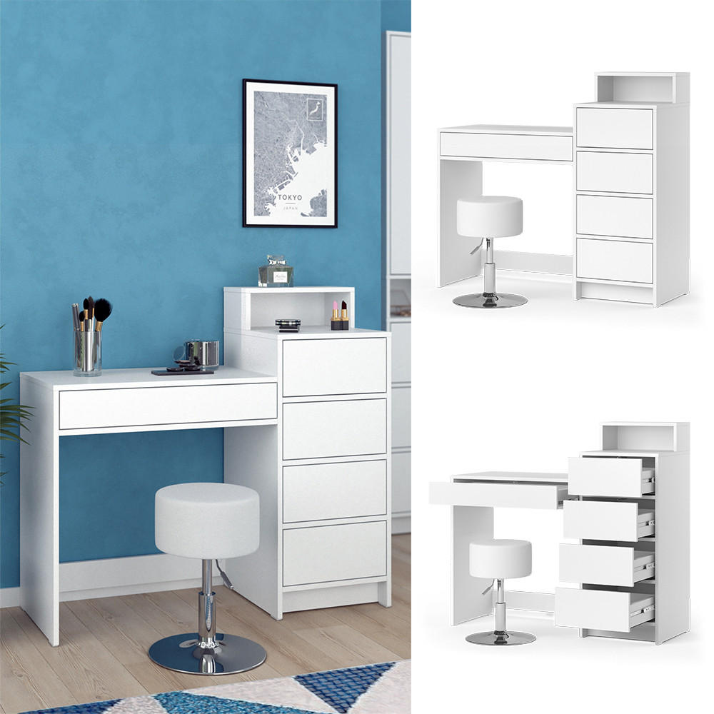 SCHMINKTISCH Naara Weiß 110.5 cm mit Hocker - Weiß, Holzwerkstoff (40.3/110.5/100.6cm) - Vicco