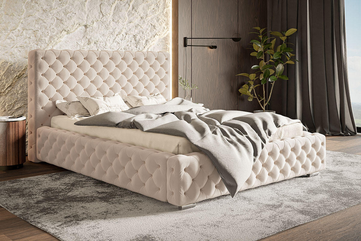 BETT Beige BEN 15 Gepolstert Mit Bettkasten 120x200 cm - Beige, Textil (120/200cm) - Sepro Meble