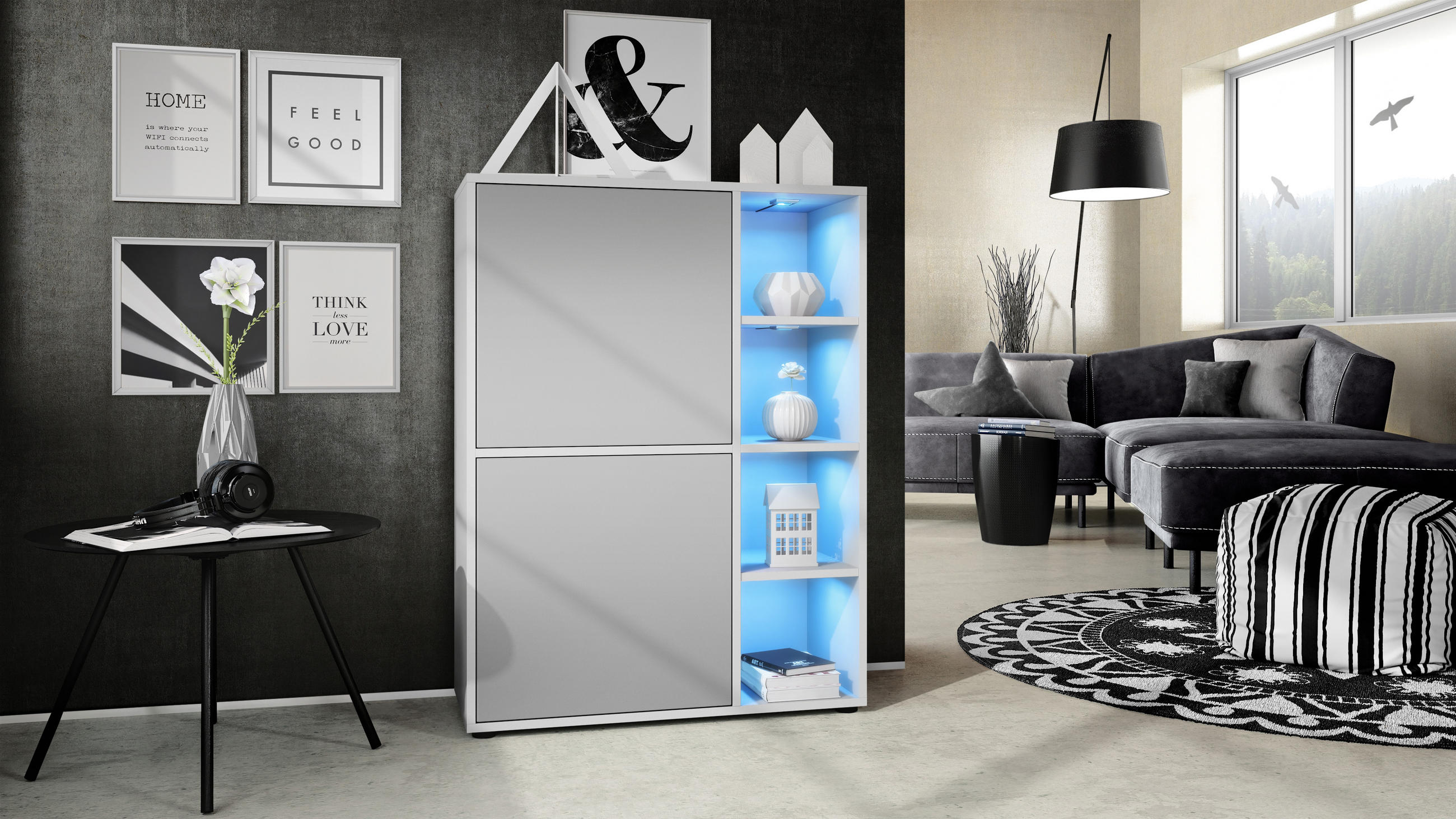 HIGHBOARD Cuba Türen in Hellgrau seidenmatt - Greige, Holzwerkstoff (79/105.5/35.5cm) - Vladon