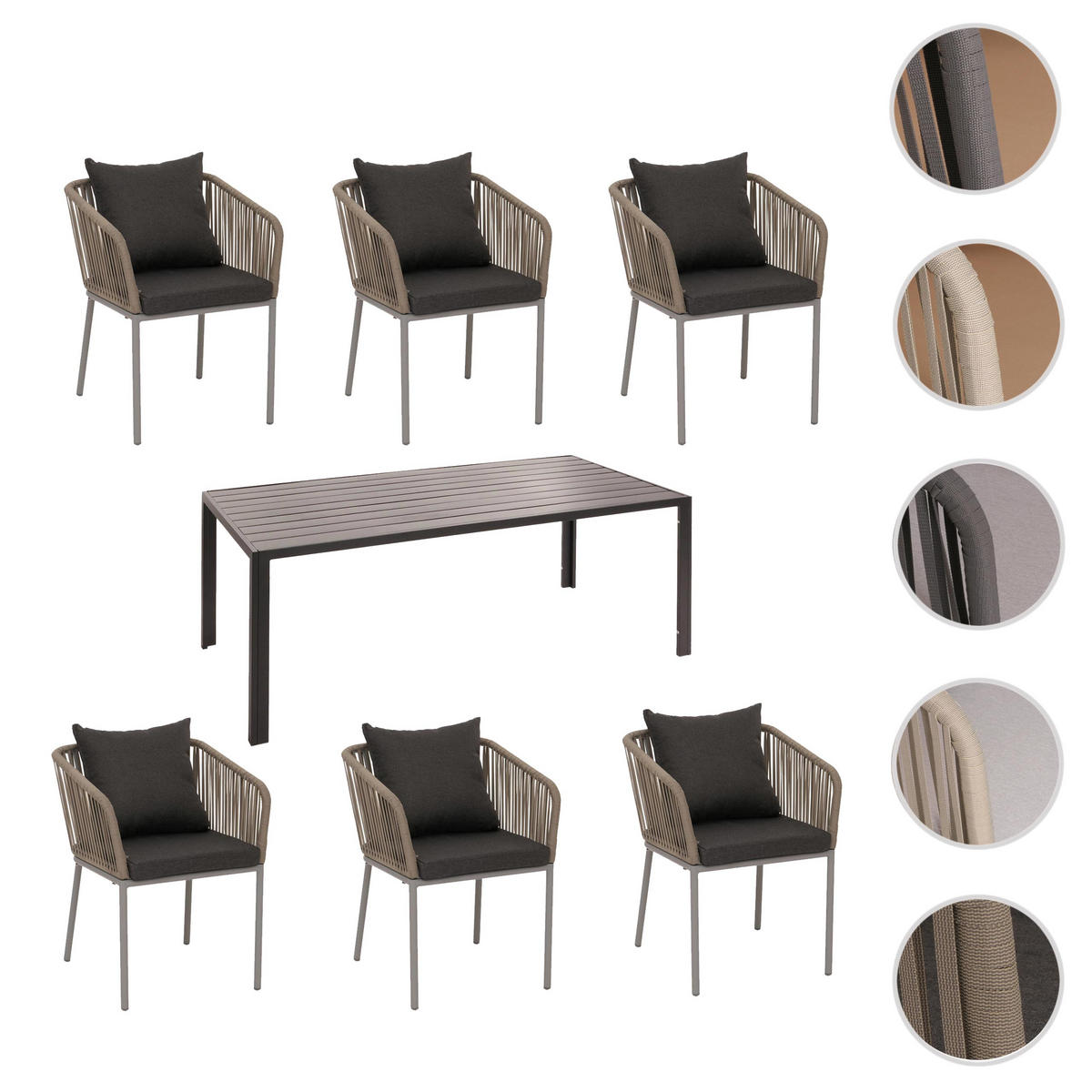 GARTENGARNITUR grau, dunkelgrau 7-teilig-Set - Dunkelgrau/Grau, Metall - MCW