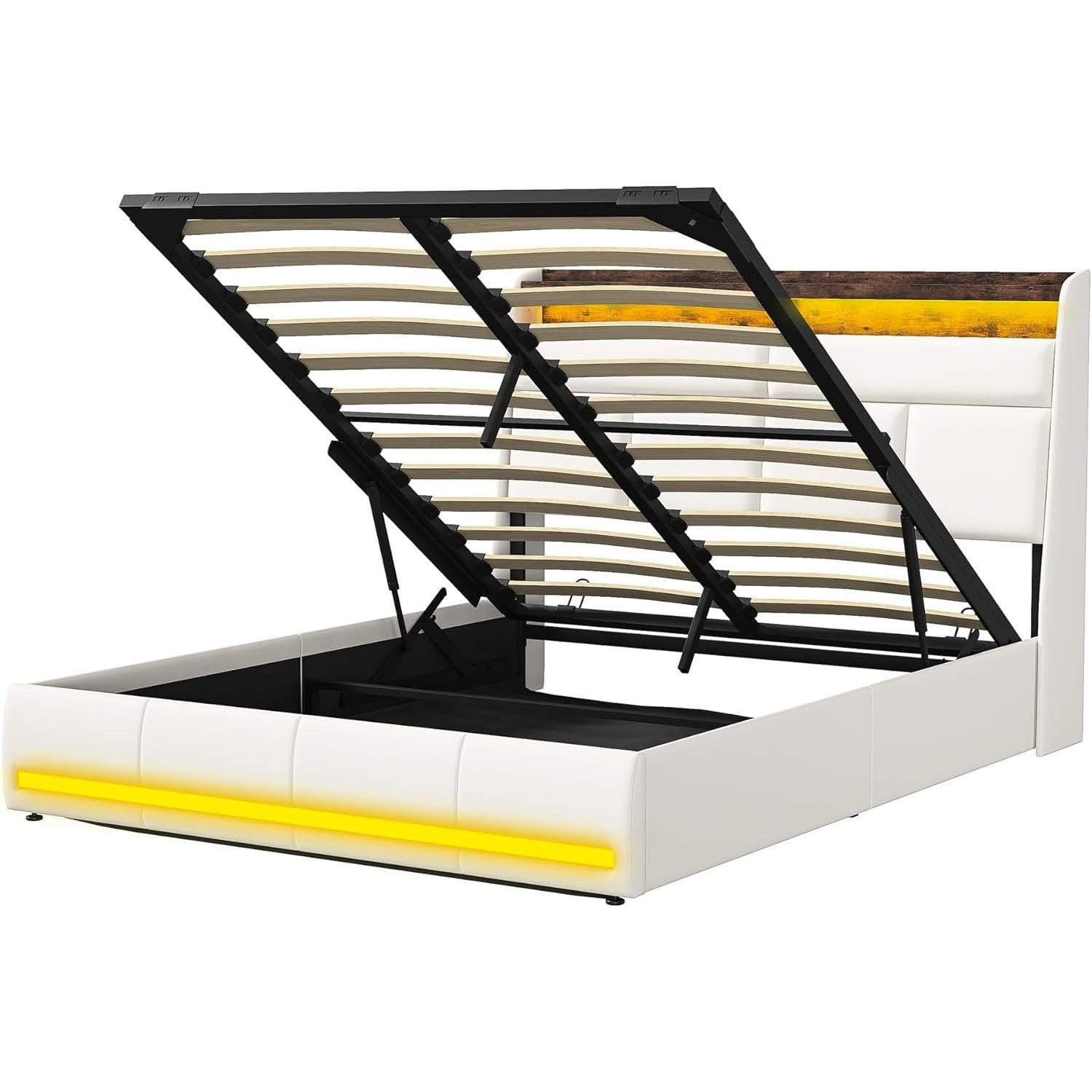 POLSTERBETT LED Stauraum Weiß 140/200 cm - Weiß, Holzwerkstoff - Kaket